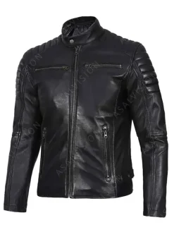 Asal Vision Black Jackets | Cafe Racer Jackets | Mens Padded Cafe Racer Leather Jacket Black