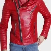 Asal Vision Biker Jackets | Leather Jackets | Mens Padded Biker Leather Jacket Red