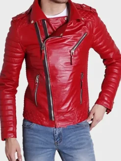 Asal Vision Biker Jackets | Leather Jackets | Mens Padded Biker Leather Jacket Red