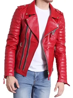 Asal Vision Biker Jackets | Leather Jackets | Mens Padded Biker Leather Jacket Red