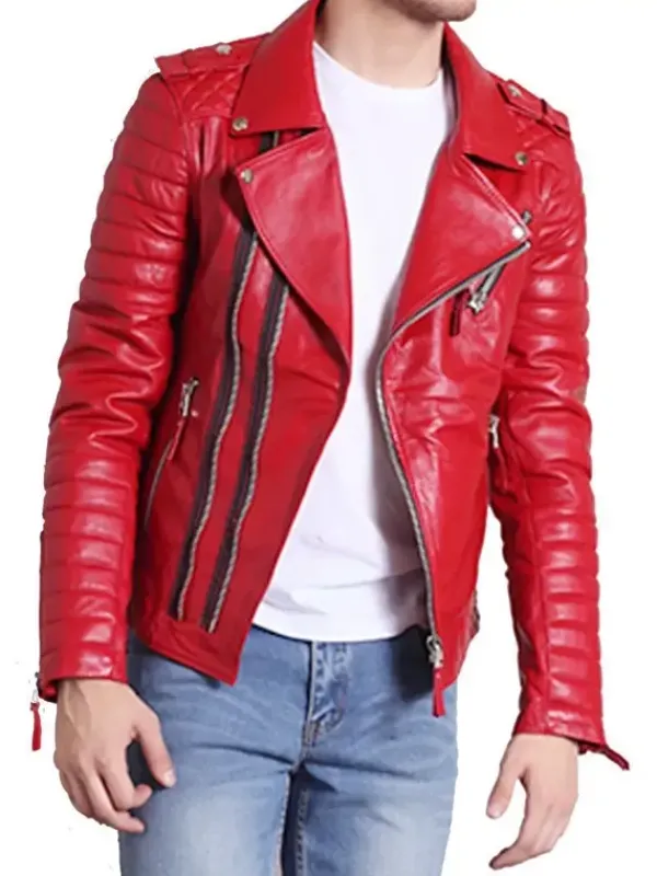 Asal Vision Biker Jackets | Leather Jackets | Mens Padded Biker Leather Jacket Red