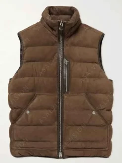 Asal Vision Vests | Suede Jackets | Mens Puffer Suede Leather Vest Brown