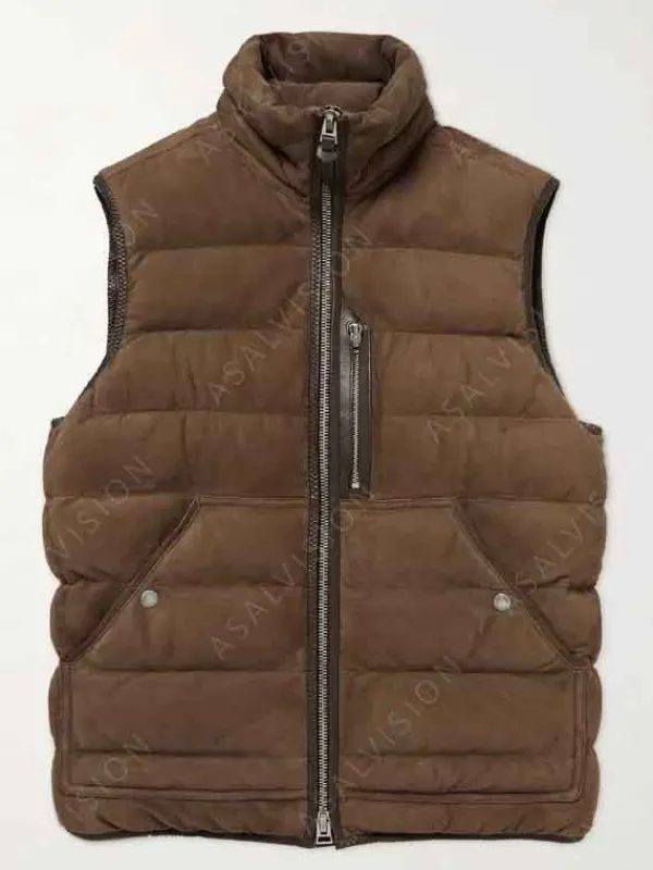 Asal Vision Vests | Suede Jackets | Mens Puffer Suede Leather Vest Brown