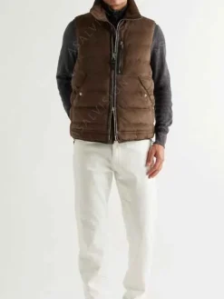 Asal Vision Vests | Suede Jackets | Mens Puffer Suede Leather Vest Brown