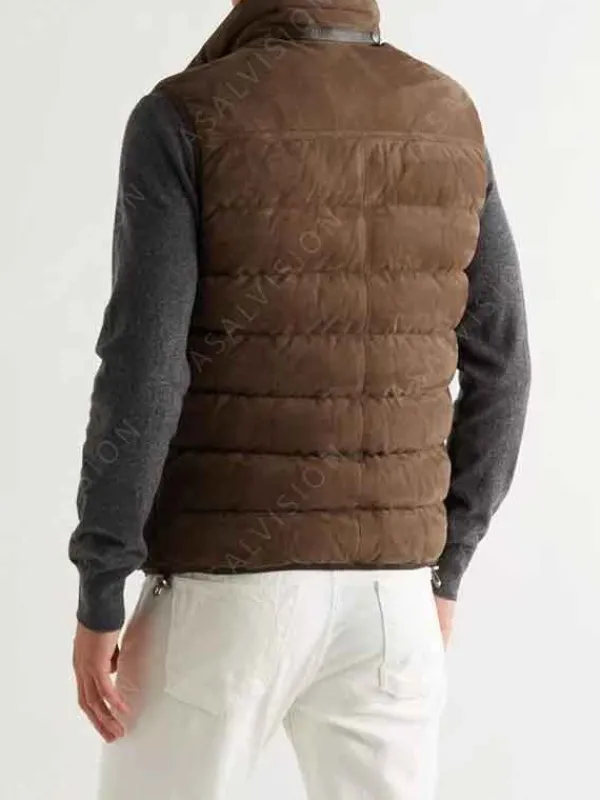 Asal Vision Vests | Suede Jackets | Mens Puffer Suede Leather Vest Brown