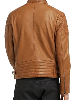 Asal Vision Brown Jackets | Cafe Racer Jackets | Mens Quilted Leather Cafe Racer Biker Jacket Tan Brown