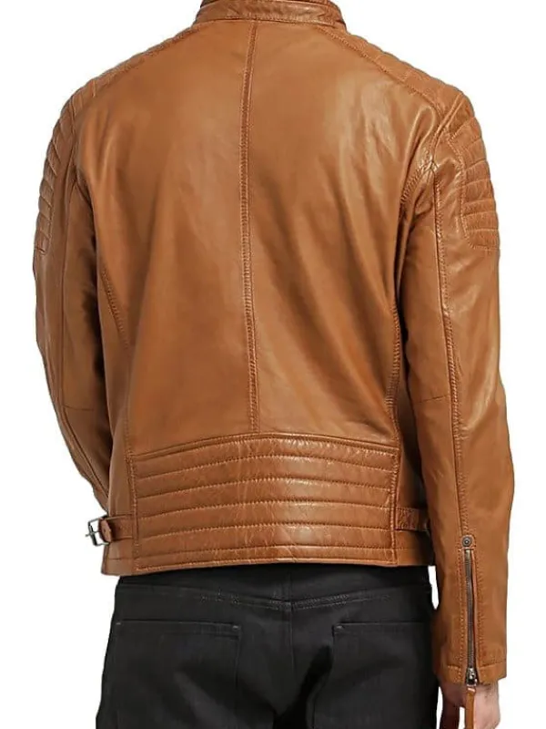 Asal Vision Brown Jackets | Cafe Racer Jackets | Mens Quilted Leather Cafe Racer Biker Jacket Tan Brown