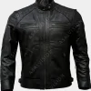 Asal Vision Black Jackets | Cafe Racer Jackets | Mens Quilted Shoulders Cafe Racer Leather Jacket Black