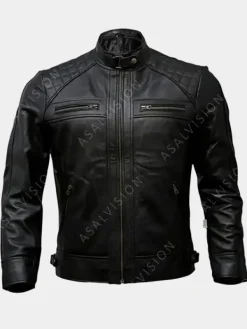 Asal Vision Black Jackets | Cafe Racer Jackets | Mens Quilted Shoulders Cafe Racer Leather Jacket Black
