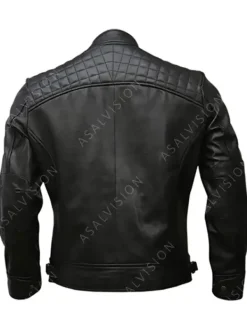 Asal Vision Black Jackets | Cafe Racer Jackets | Mens Quilted Shoulders Cafe Racer Leather Jacket Black