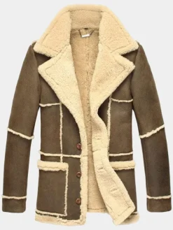 Asal Vision Men Coats | Mens Reacher Style Sheepskin Leather Coat Brown