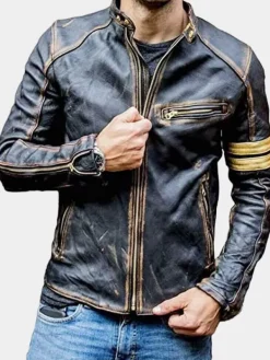 Asal Vision Black Jackets | Biker Jackets | Men’s Real Leather Distressed Motorcycle Jacket Black