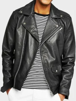 Asal Vision Black Jackets | Biker Jackets | Men’s Real Leather Slim Fit Biker Jacket Black