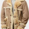 Asal Vision Men Coats | Men’s Shearling Leather Coat Sand Brown