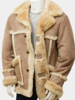 Asal Vision Men Coats | Men’s Shearling Leather Coat Sand Brown