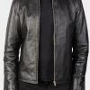 Asal Vision Black Jackets | Cafe Racer Jackets | Men’s Simple Cafe Racer Leather Jacket Black