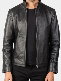 Asal Vision Black Jackets | Cafe Racer Jackets | Men’s Simple Cafe Racer Leather Jacket Black