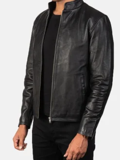 Asal Vision Black Jackets | Cafe Racer Jackets | Men’s Simple Cafe Racer Leather Jacket Black