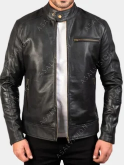 Asal Vision Black Jackets | Cafe Racer Jackets | Mens Simple Motorcycle Leather Jacket Black