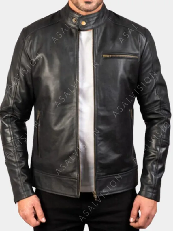 Asal Vision Black Jackets | Cafe Racer Jackets | Mens Simple Motorcycle Leather Jacket Black