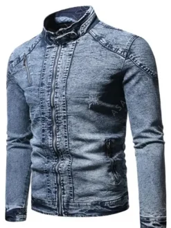 Asal Vision Denim Jackets | Mens Slim Fit Style Denim Jacket Ice Blue