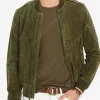 Asal Vision Suede Jackets | Bomber Jackets | Mens Slim-Fit Suede Bomber Jacket Olive Green