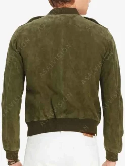 Asal Vision Suede Jackets | Bomber Jackets | Mens Slim-Fit Suede Bomber Jacket Olive Green