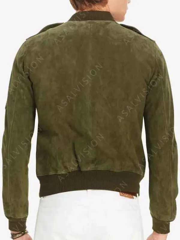 Asal Vision Suede Jackets | Bomber Jackets | Mens Slim-Fit Suede Bomber Jacket Olive Green