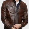 Asal Vision Brown Jackets | Bomber Jackets | Men’s Stand Collar Bomber Leather Jacket Brown