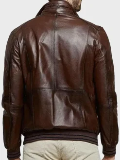 Asal Vision Brown Jackets | Bomber Jackets | Men’s Stand Collar Bomber Leather Jacket Brown
