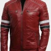 Asal Vision Biker Jackets | Leather Jackets | Men’s Striped Cafe Racer Biker Jacket Red