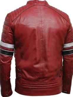 Asal Vision Biker Jackets | Leather Jackets | Men’s Striped Cafe Racer Biker Jacket Red