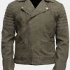 Asal Vision Suede Jackets | Quilted Jackets | Mens Suede Biker Leather Jacket Olive Green