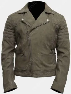 Asal Vision Suede Jackets | Quilted Jackets | Mens Suede Biker Leather Jacket Olive Green
