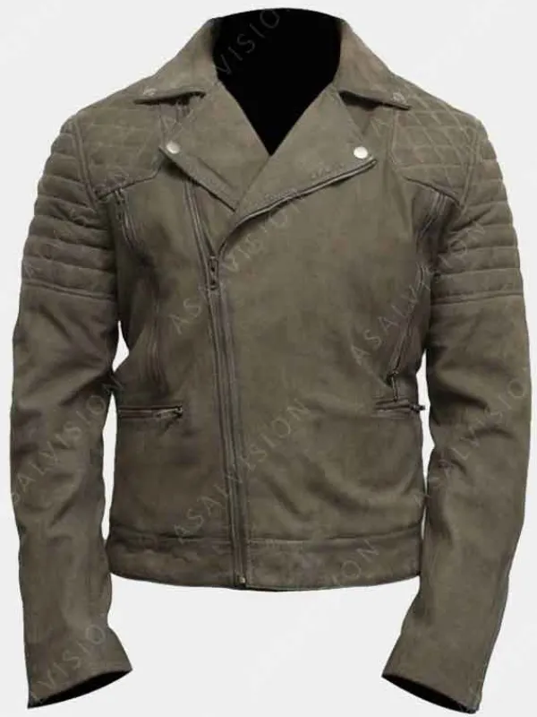 Asal Vision Suede Jackets | Quilted Jackets | Mens Suede Biker Leather Jacket Olive Green