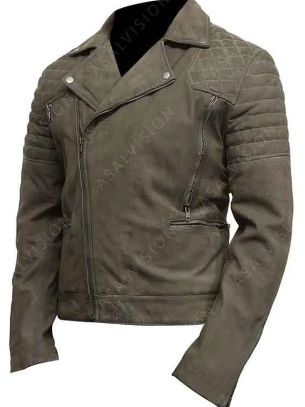 Asal Vision Suede Jackets | Quilted Jackets | Mens Suede Biker Leather Jacket Olive Green