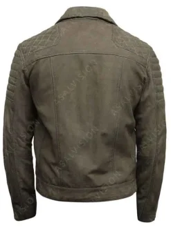 Asal Vision Suede Jackets | Quilted Jackets | Mens Suede Biker Leather Jacket Olive Green