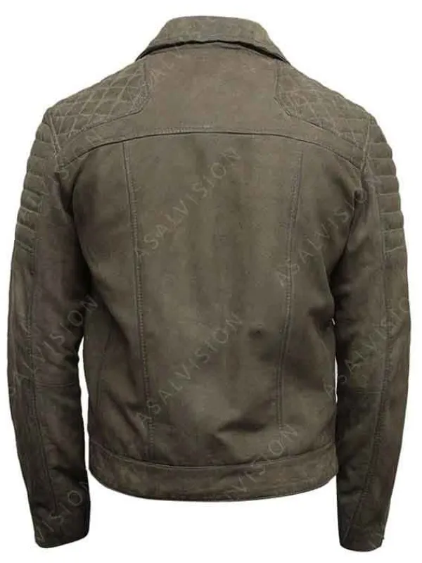 Asal Vision Suede Jackets | Quilted Jackets | Mens Suede Biker Leather Jacket Olive Green