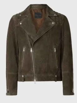 Asal Vision Suede Jackets | Quilted Jackets | Mens Suede Leather Biker Jacket Olive Green