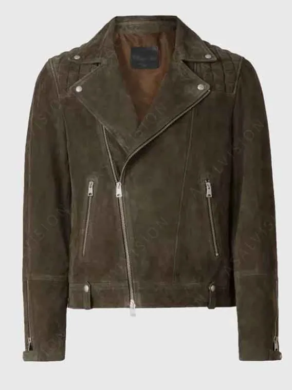 Asal Vision Suede Jackets | Quilted Jackets | Mens Suede Leather Biker Jacket Olive Green