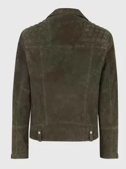 Asal Vision Suede Jackets | Quilted Jackets | Mens Suede Leather Biker Jacket Olive Green