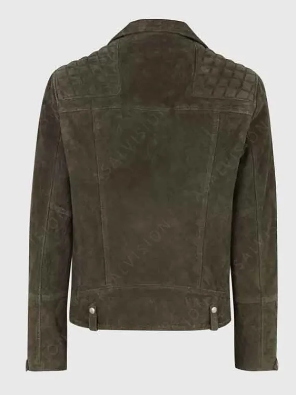 Asal Vision Suede Jackets | Quilted Jackets | Mens Suede Leather Biker Jacket Olive Green