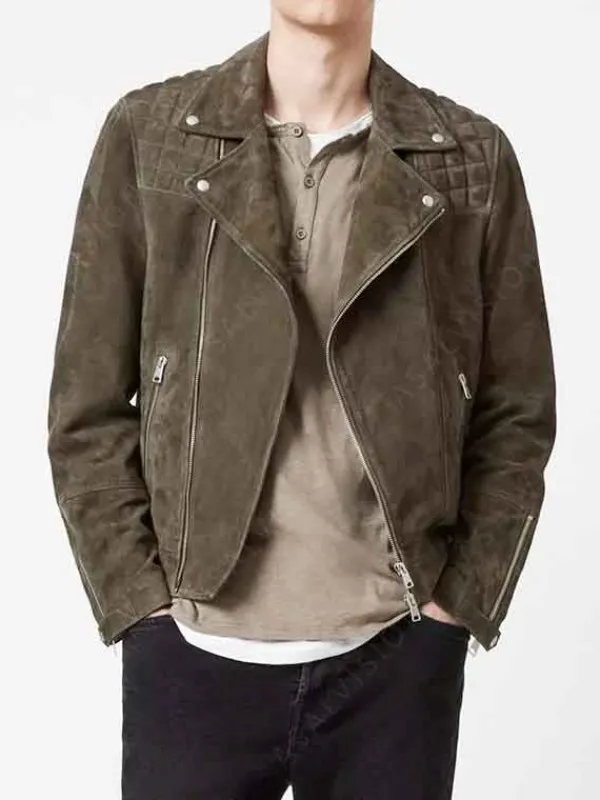 Asal Vision Suede Jackets | Quilted Jackets | Mens Suede Leather Biker Jacket Olive Green