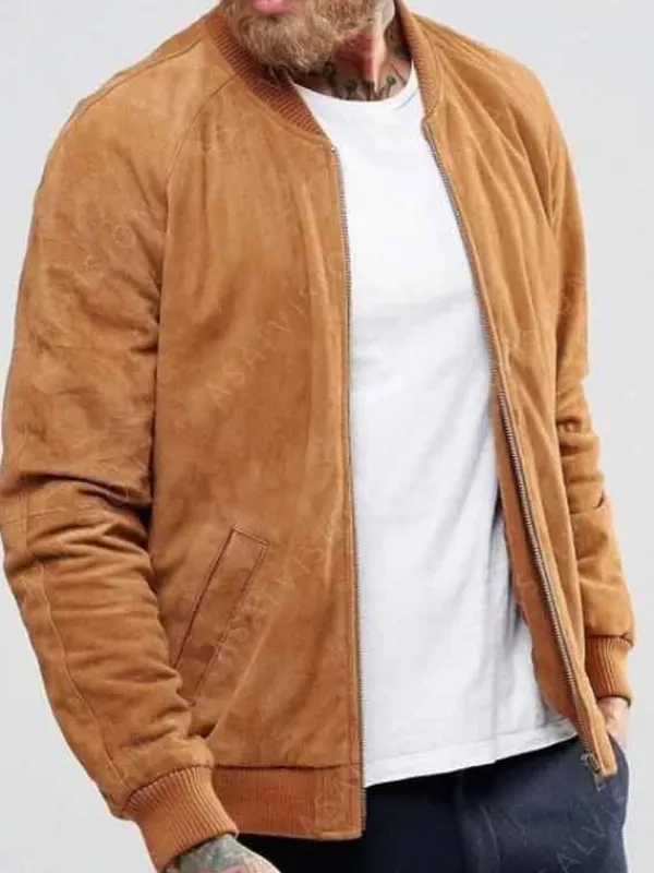 Asal Vision Brown Jackets | Suede Jackets | Mens Suede Leather Bomber Flight Jacket Tan Brown