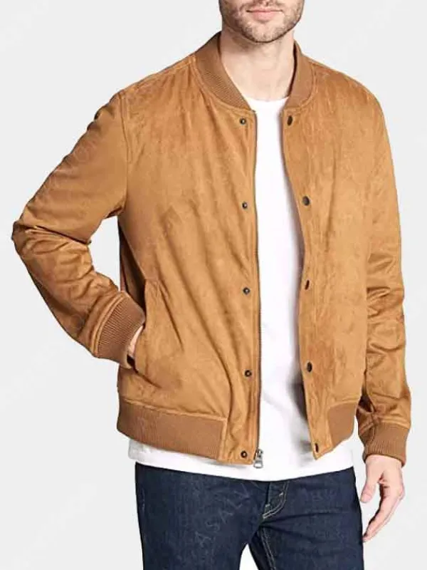 Asal Vision Brown Jackets | Bomber Jackets | Mens Suede Leather Baseball Jacket Tan Brown