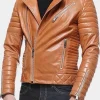 Asal Vision Brown Jackets | Quilted Jackets | Men’s Tan Quilted And Padded Motorcycle Jacket Tan Color
