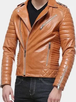Asal Vision Brown Jackets | Quilted Jackets | Men’s Tan Quilted And Padded Motorcycle Jacket Tan Color