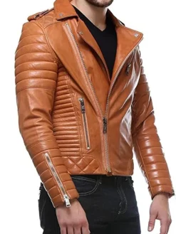 Asal Vision Brown Jackets | Quilted Jackets | Men’s Tan Quilted And Padded Motorcycle Jacket Tan Color
