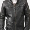 Asal Vision Black Jackets | Cafe Racer Jackets | Mens Vintage Quilted Leather Jacket Black