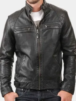 Asal Vision Black Jackets | Cafe Racer Jackets | Mens Vintage Quilted Leather Jacket Black